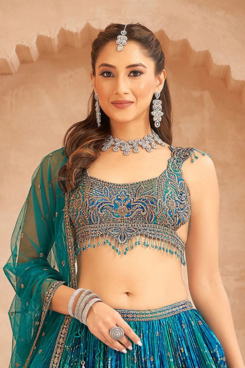 Charming Blue Designer Indo-Western Lehenga Choli for Wedding, Reception, and Sangeet