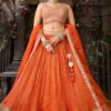 Marvelous Orange Designer Indo-Western Lehenga Choli for Engagement, Wedding, and Reception