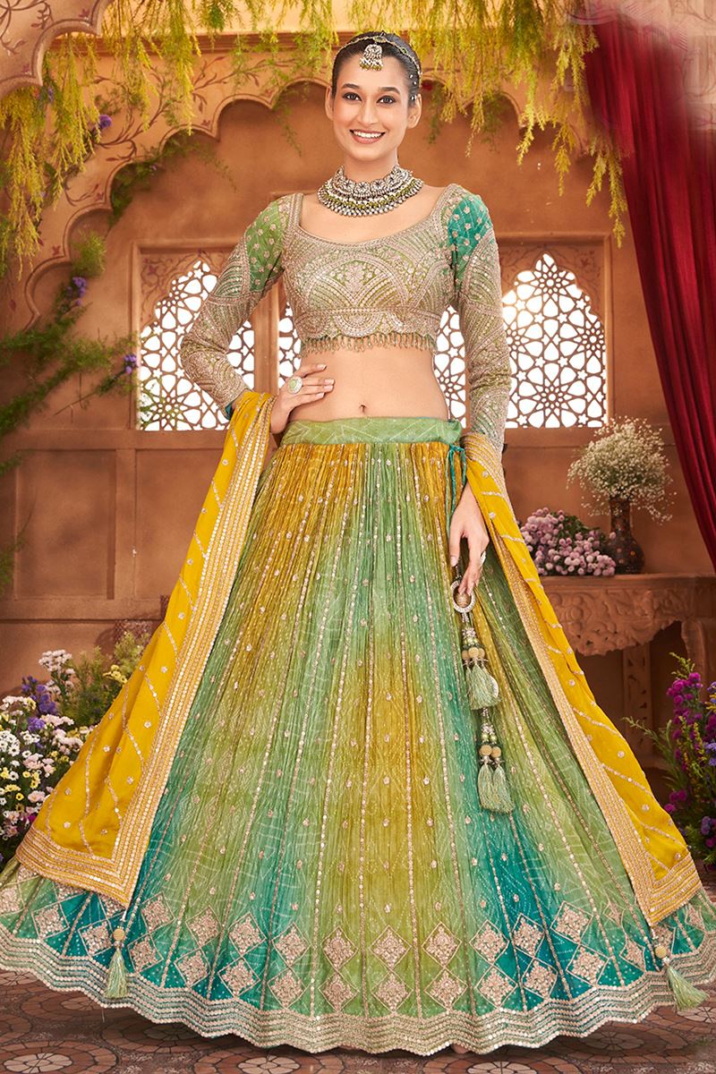 Trendy Yellow and Green Designer Wedding Lehenga Choli for Wedding, Reception, and Sangeet