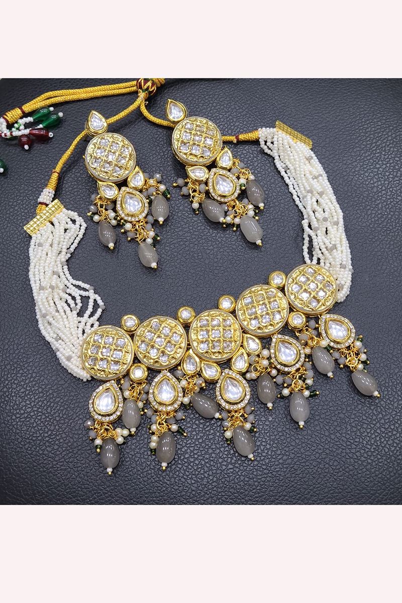 Flawless Grey Designer Necklace Set for Wedding, Reception, and Sangeet