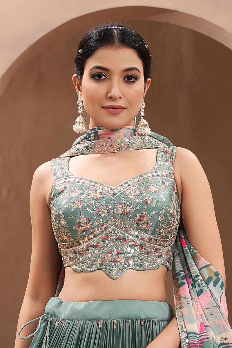 Flawless Grey Designer Indo-Western Lehenga Choli for Engagement, Reception, and Sangeet