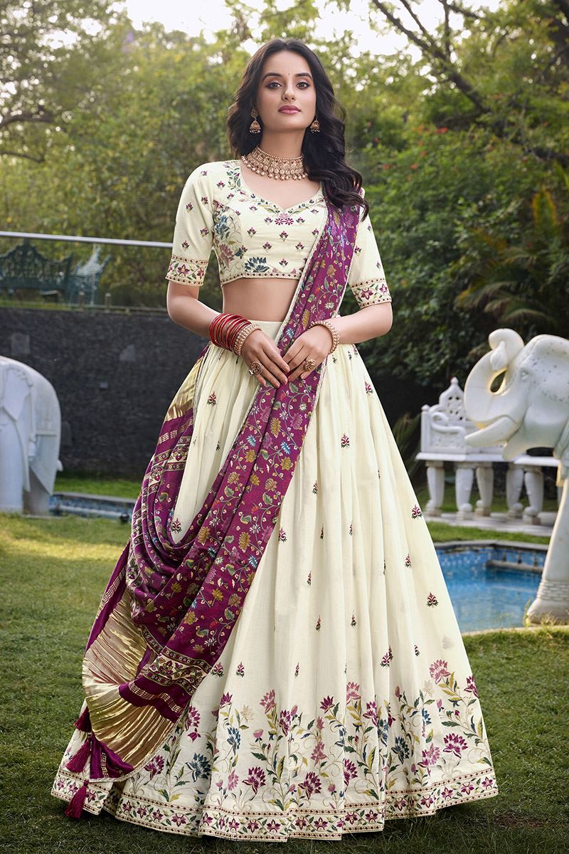 Ethnic Off-White Designer Lehenga Choli for Festivals, Sangeet, and Parties
