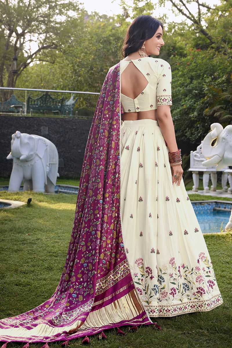Ethnic Off-White Designer Lehenga Choli for Festivals, Sangeet, and Parties