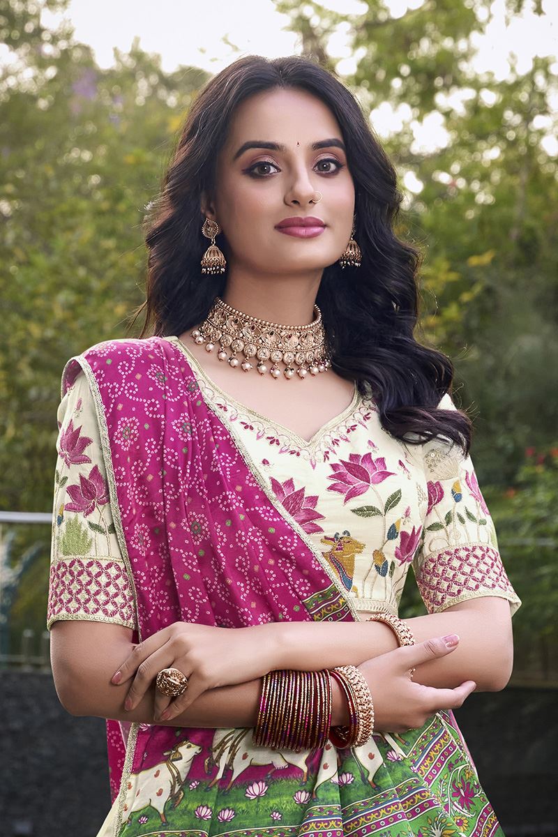 Impressive Off-White Designer Lehenga Choli for Festivals, Sangeet, and Parties