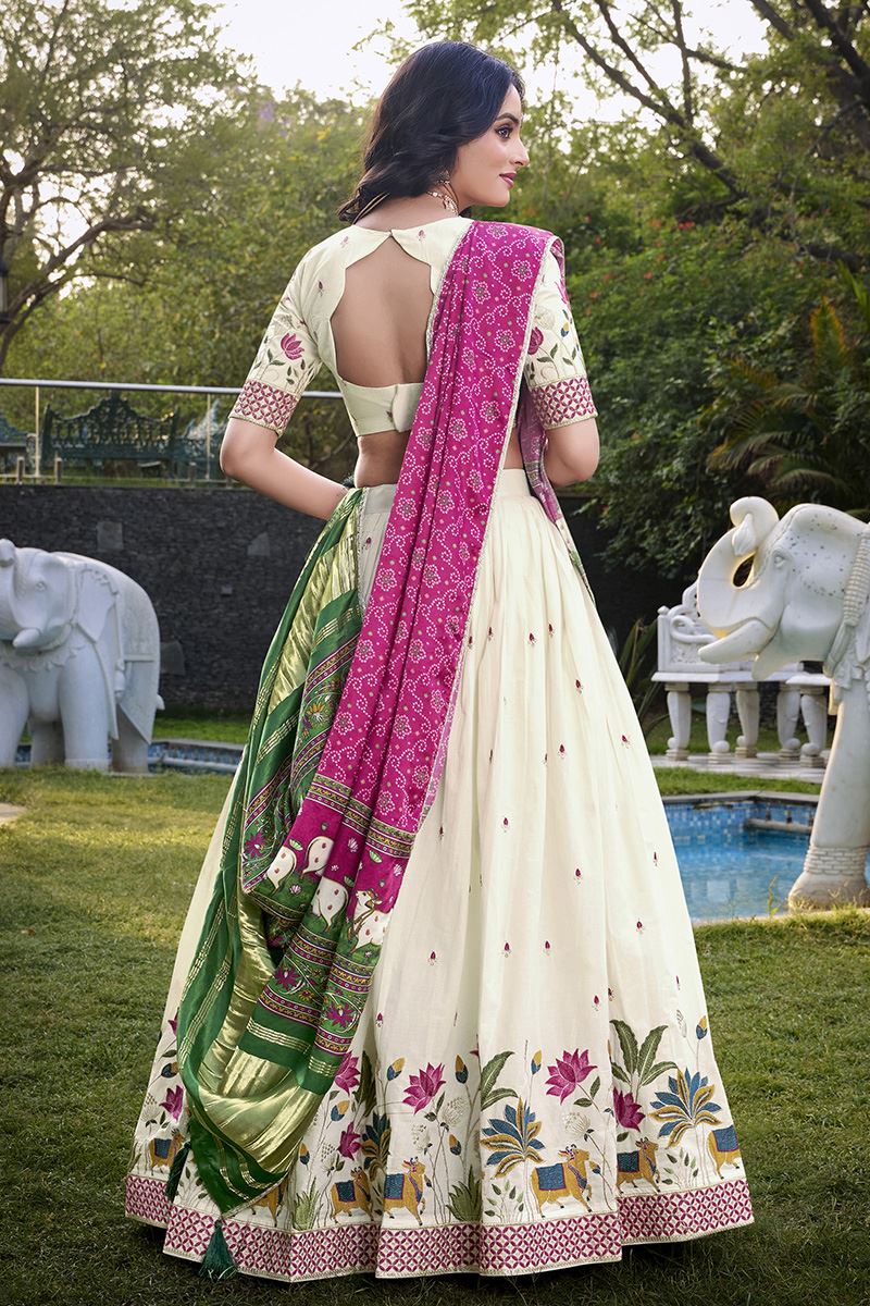 Impressive Off-White Designer Lehenga Choli for Festivals, Sangeet, and Parties
