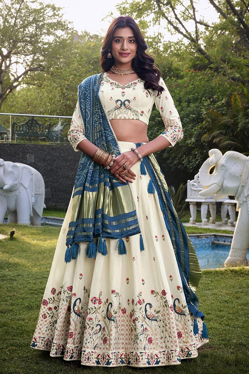Breathtaking Off-White Designer Lehenga Choli for Festivals, Sangeet, and Parties