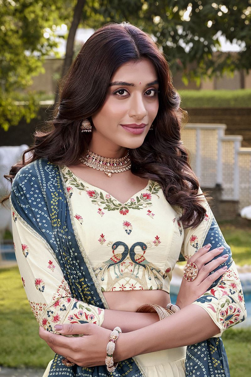 Breathtaking Off-White Designer Lehenga Choli for Festivals, Sangeet, and Parties