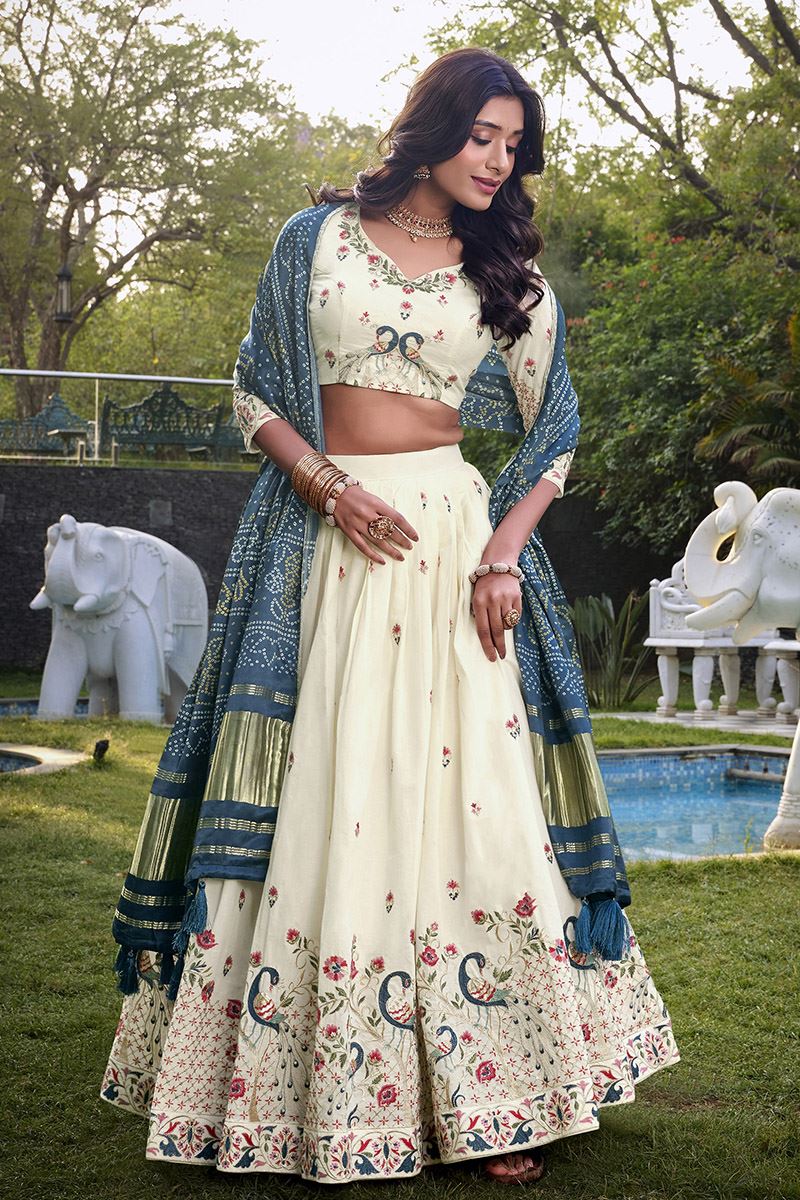 Breathtaking Off-White Designer Lehenga Choli for Festivals, Sangeet, and Parties