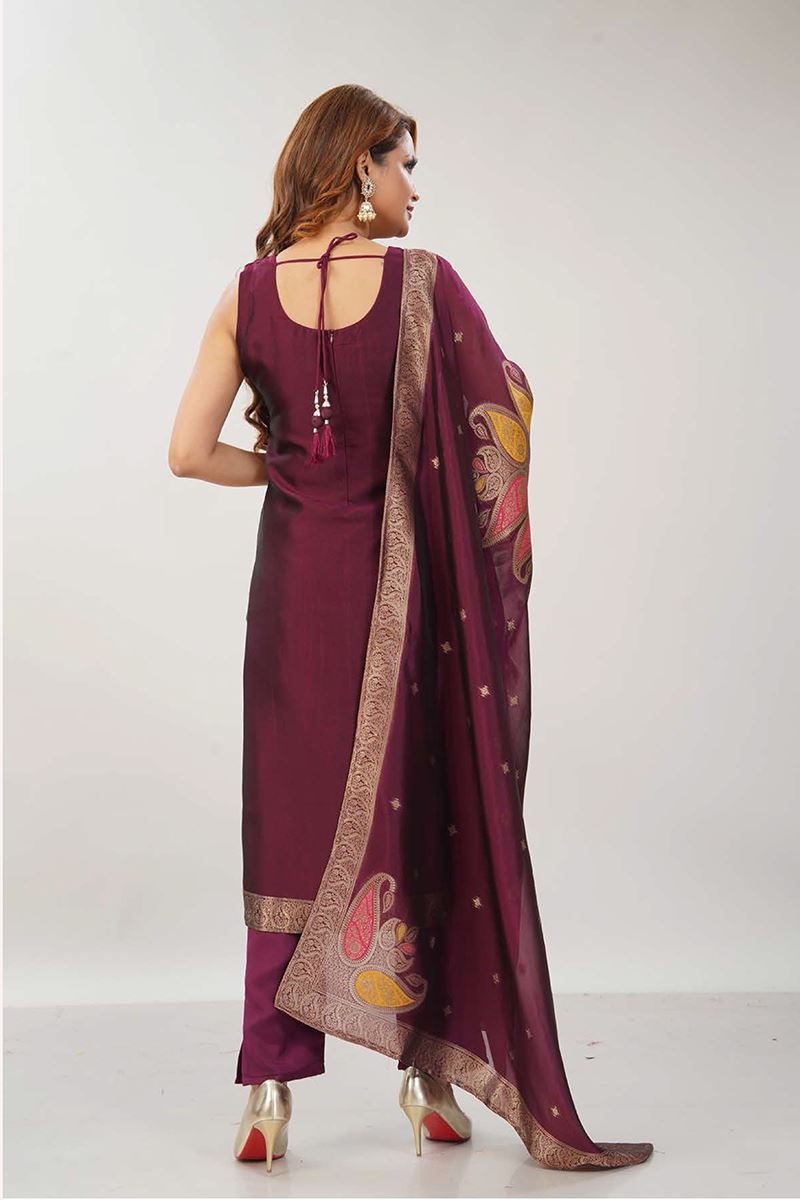 Charismatic Maroon Designer Straight Cut Suit for Festivals, Sangeet, and Parties