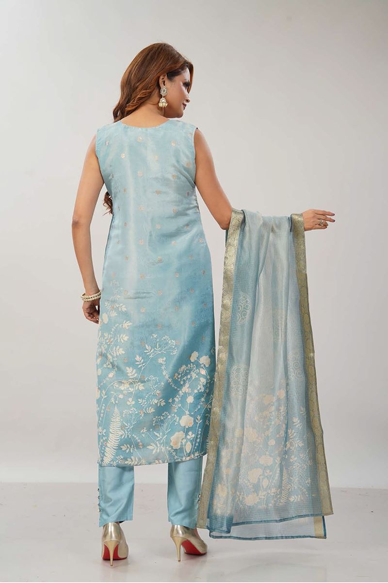 Alluring Sky Blue Designer Straight Cut Suit for Festivals, Sangeet, and Parties
