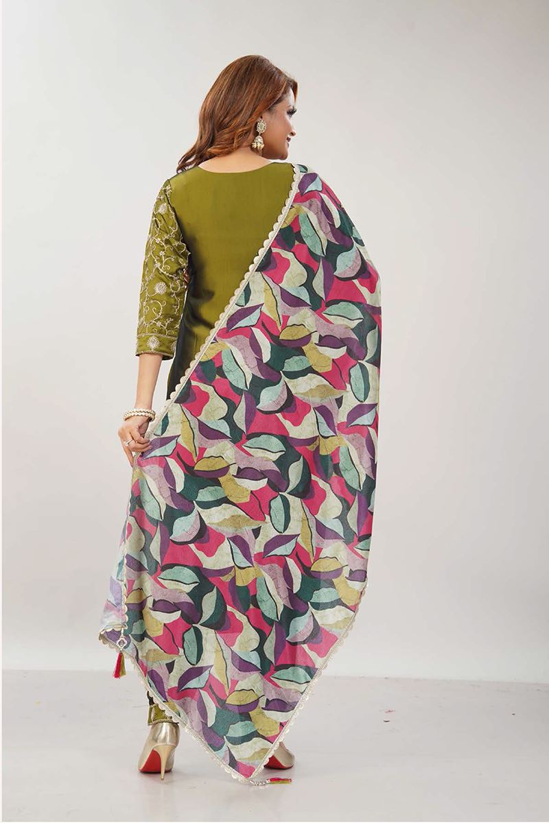 Smashing Olive Green Designer Straight Cut Suit for Mehendi, Sangeet, and Parties