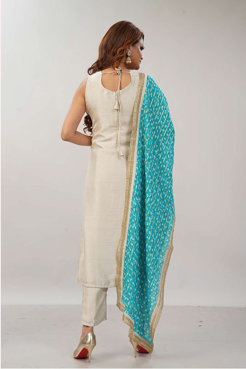 Outstanding Off-White Designer Straight Cut Suit for Festivals, Sangeet, and Parties