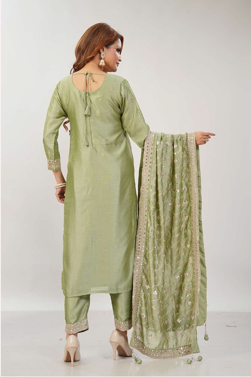 Mesmerizing Light Green Designer Straight Cut Suit for Mehendi, Sangeet, and Parties