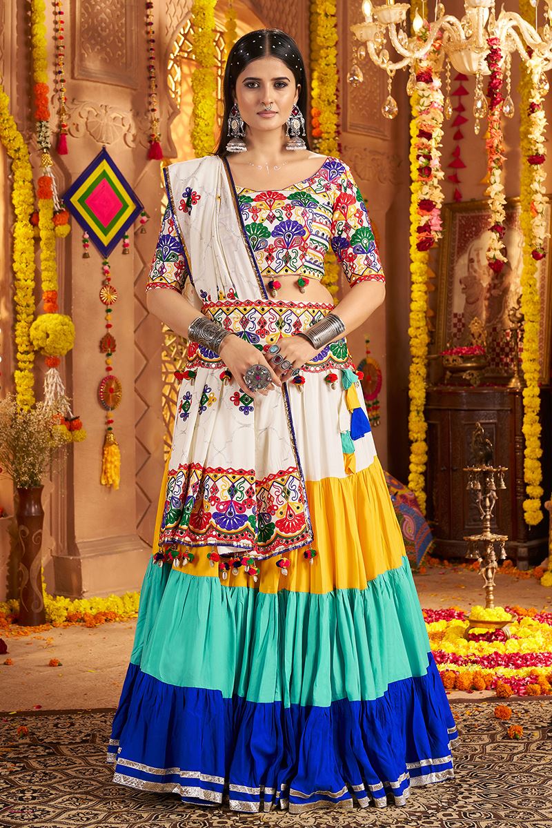 Breathtaking Viscose Cotton Designer Navratri Lehenga Choli for Garba Dance and Festival Celebrations