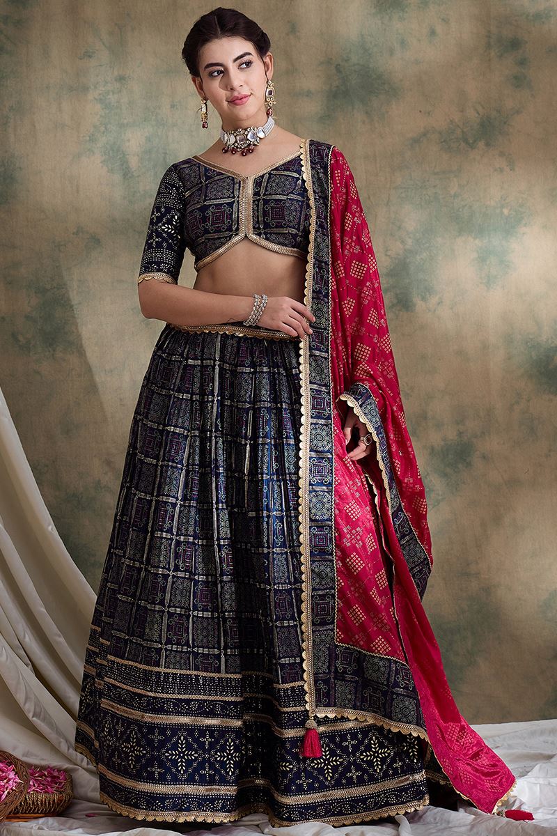 Creative Navy Blue Designer Lehenga Choli for Navratri Festival, Sangeet, and Parties