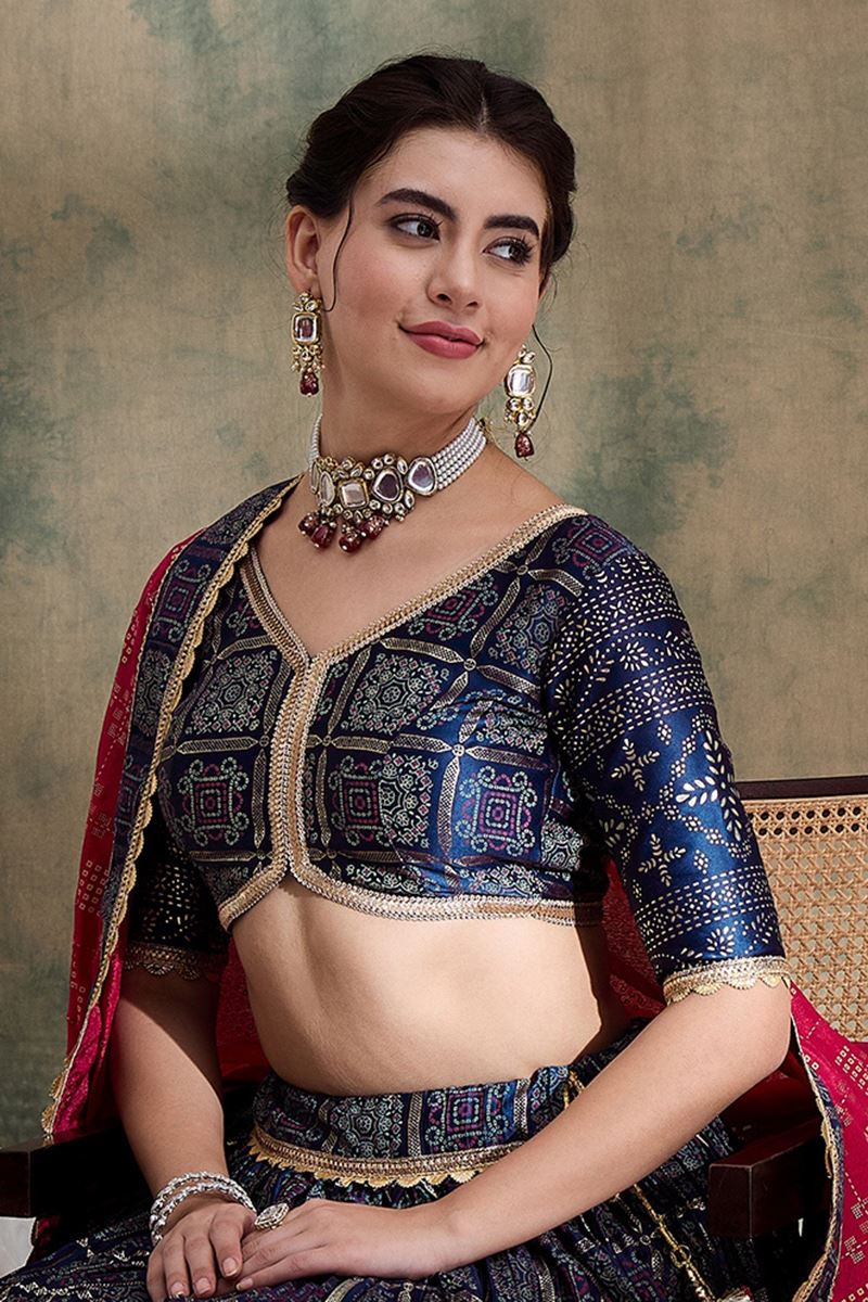 Creative Navy Blue Designer Lehenga Choli for Navratri Festival, Sangeet, and Parties