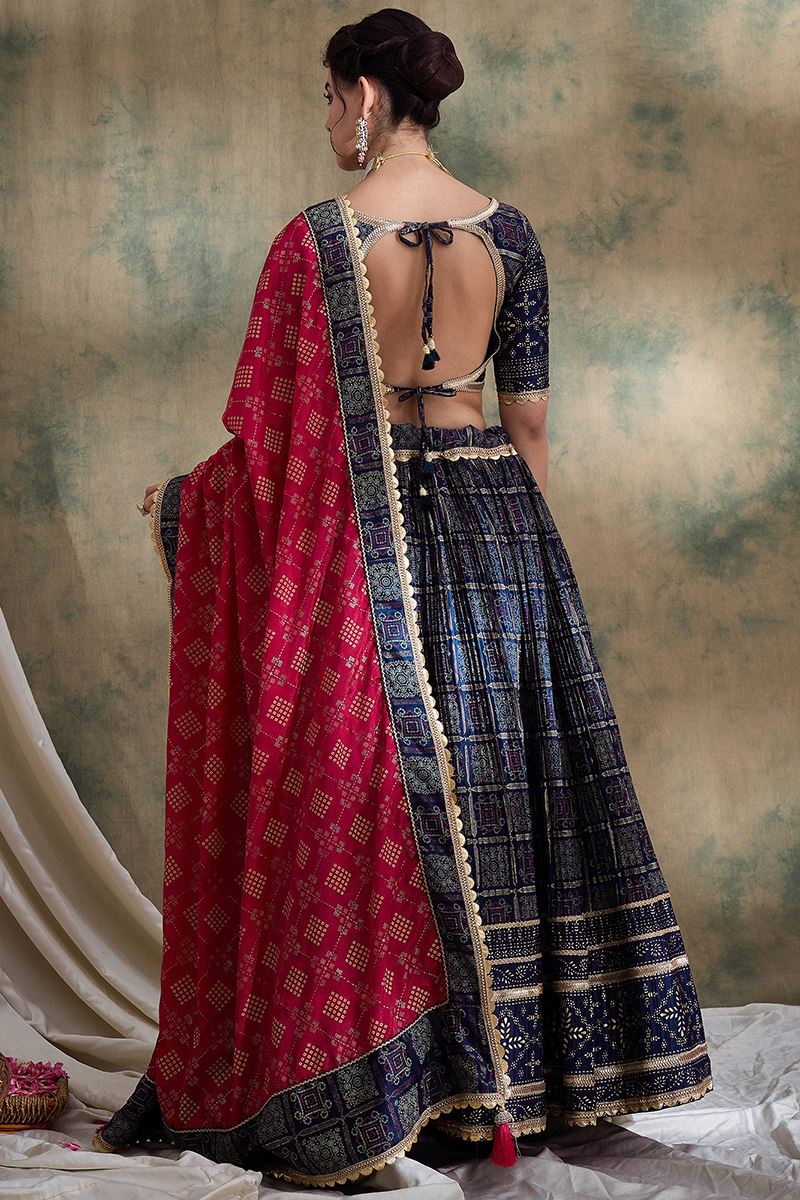 Creative Navy Blue Designer Lehenga Choli for Navratri Festival, Sangeet, and Parties
