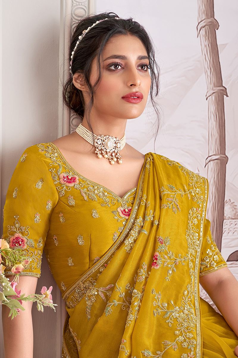 Bollywood Tissue Silk Designer Saree for Haldi, Wedding, and Reception