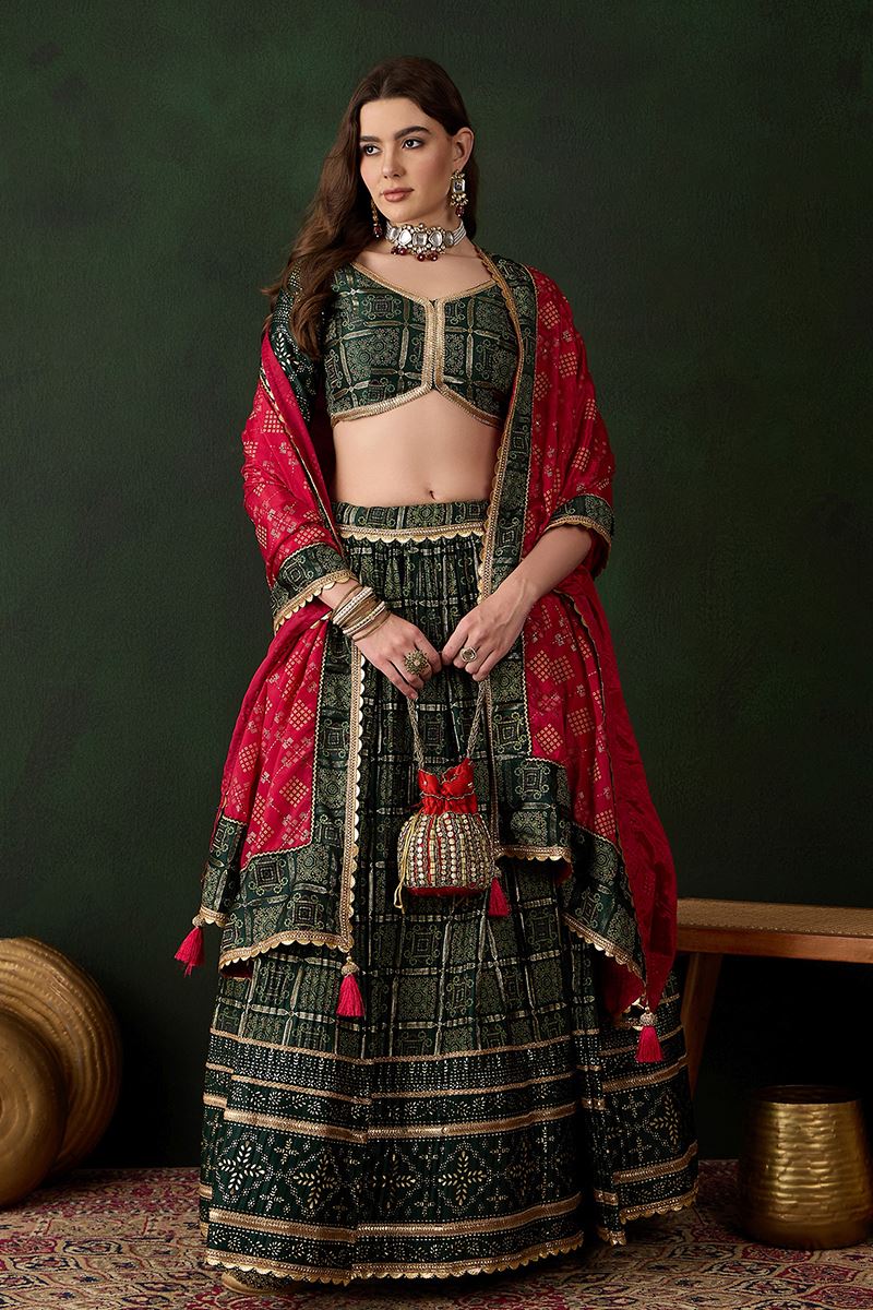 Exuberant Green Designer Lehenga Choli for Navratri Festival, Mehendi, and Parties