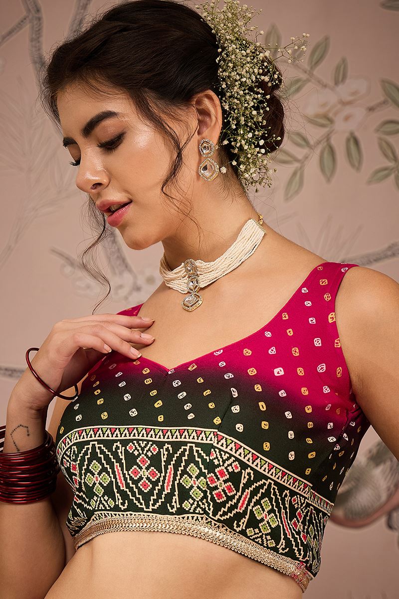 Mesmerizing Pink and Dark Green Designer Lehenga Choli for Navratri Festival, Sangeet, and Parties