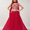 Appealing Red Designer Indo-Western Lehenga Choli for Wedding, Reception, and Parties