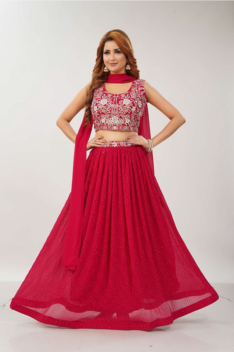 Appealing Red Designer Indo-Western Lehenga Choli for Wedding, Reception, and Parties