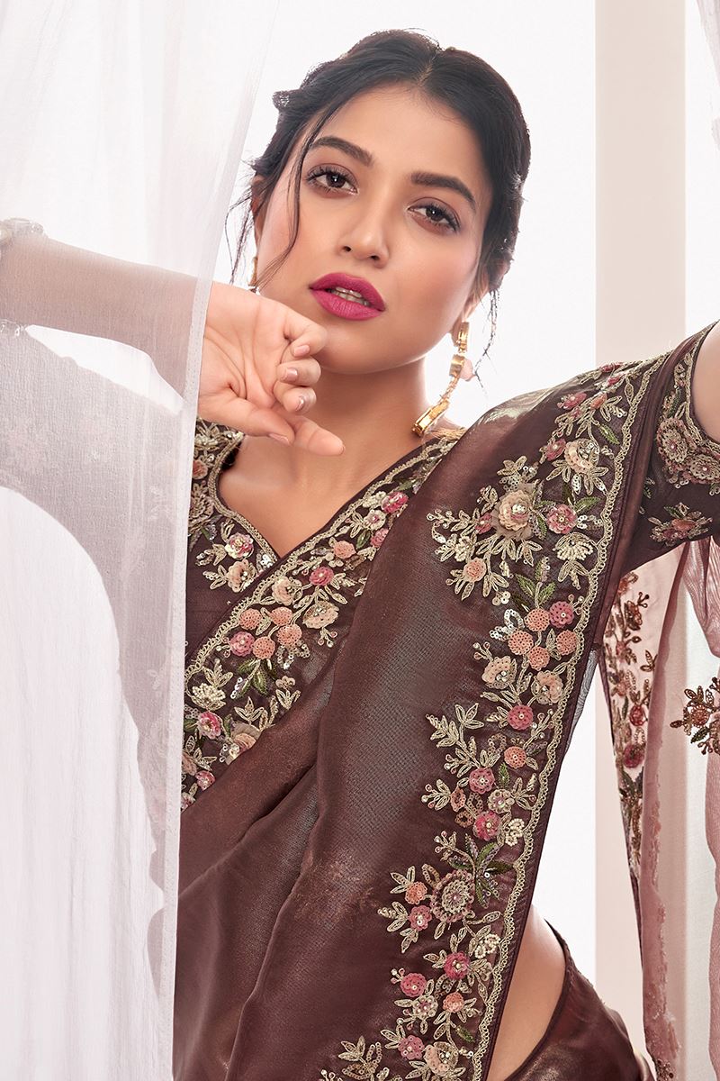 Pretty Tissue Silk Designer Saree for Wedding, Reception, and Sangeet