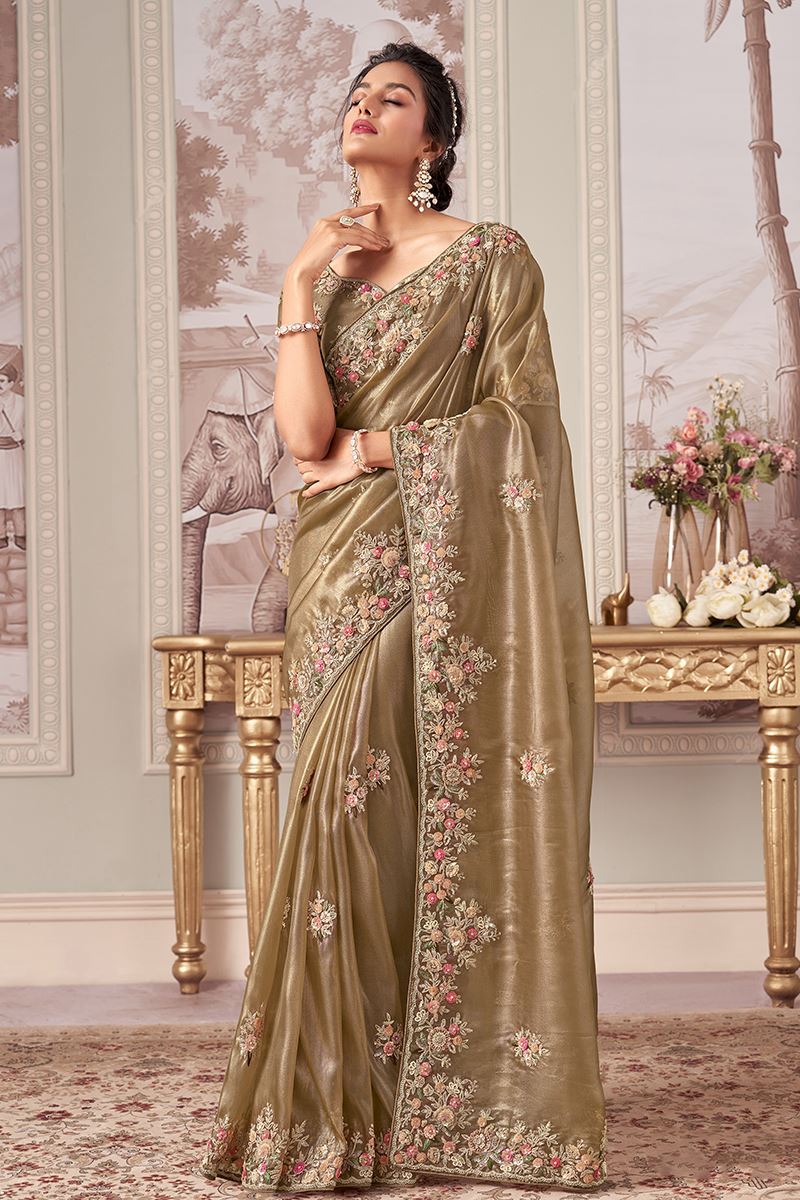 Surreal Tissue Silk Designer Saree for Engagement, Reception, and Sangeet