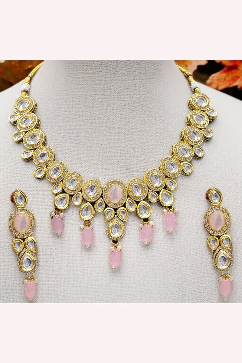 Magnificent Baby Pink Designer Wedding Necklace Set for Engagement, Wedding, and Reception
