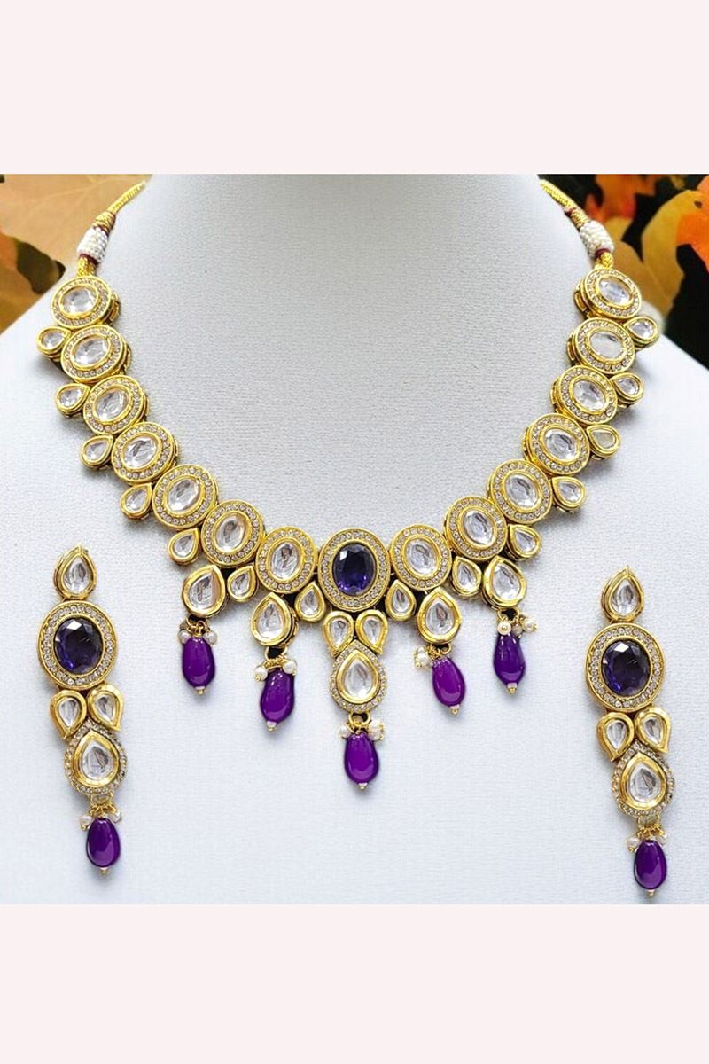 Appealing Purple Designer Wedding Necklace Set for Wedding, Reception, and Sangeet