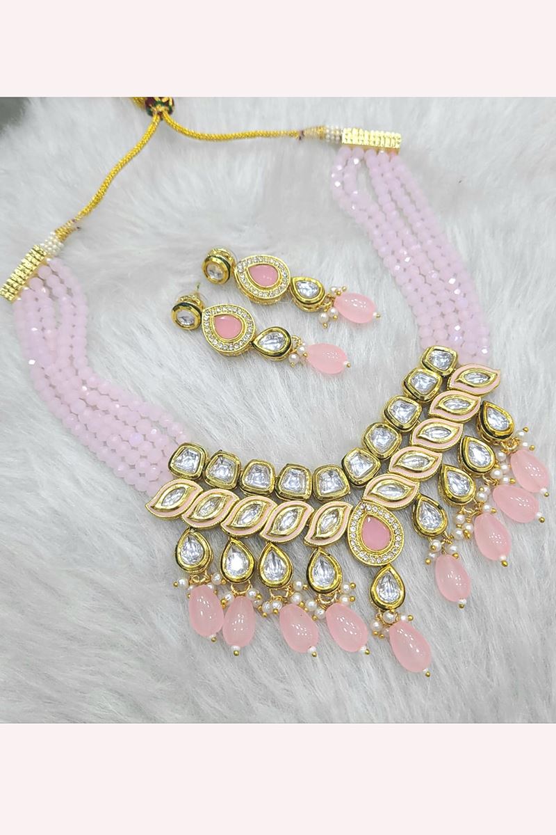 Smashing Baby Pink Designer Necklace Set for Festivals, Sangeet, and Parties