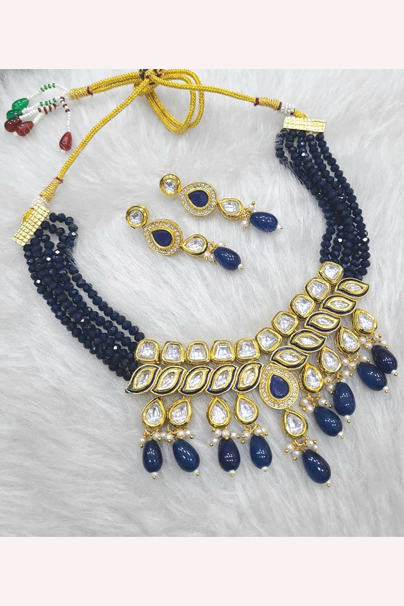 Magnificent Navy Blue Designer Necklace Set for Festivals, Sangeet, and Parties