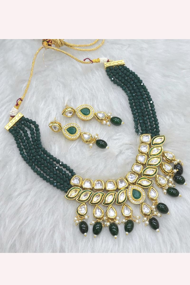 Outstanding Dark Green Designer Necklace Set for Mehendi, Sangeet, and Parties