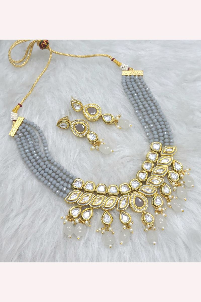 Striking Grey Designer Necklace Set for Festivals, Sangeet, and Parties