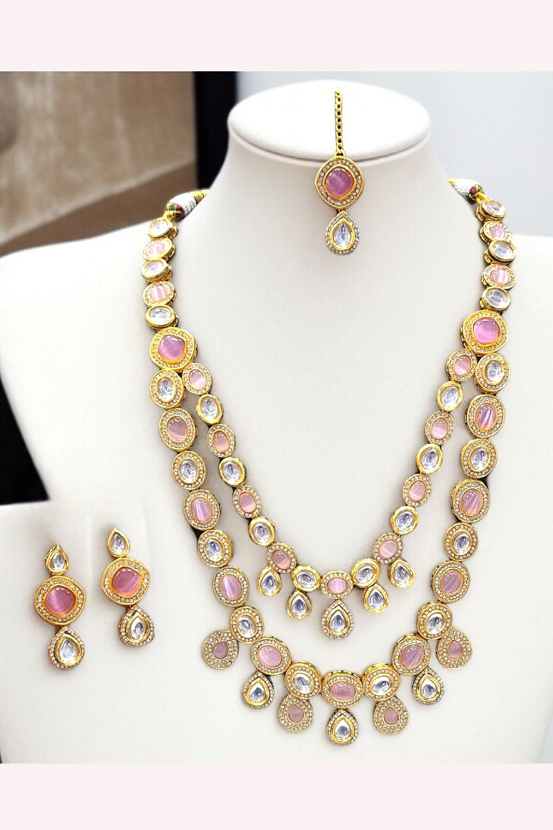 Enticing Baby Pink Designer Necklace Set for Engagement, Wedding, and Reception