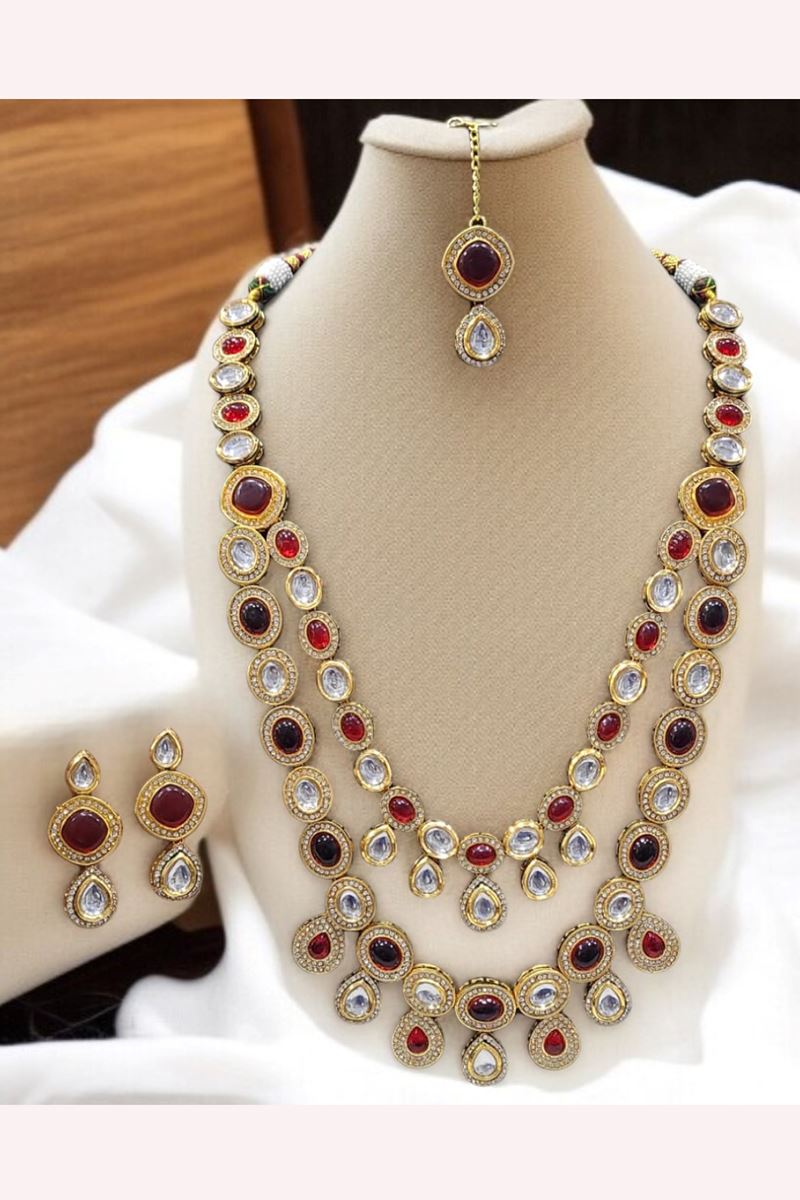 Charming Maroon Designer Necklace Set for Wedding, Reception, and Sangeet