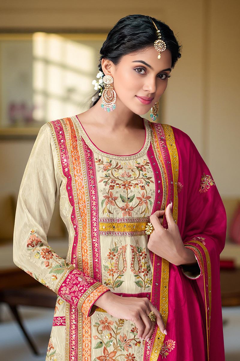 Ethnic Pink Designer Straight Cut Suit for Festivals, Sangeet, and Parties