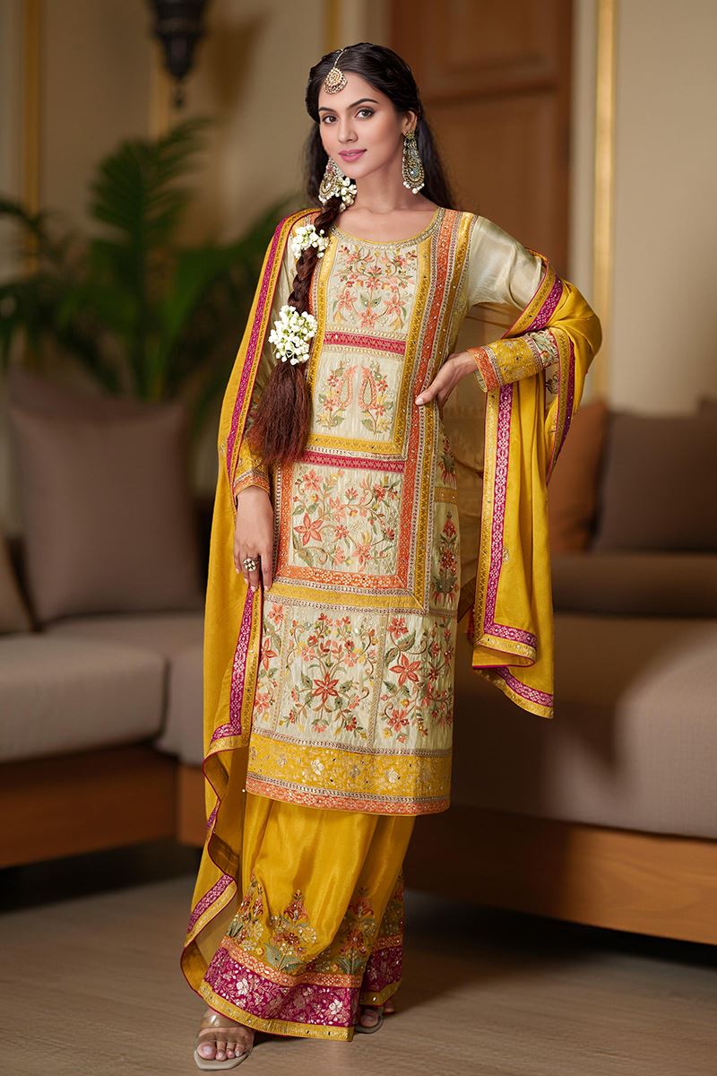 Alluring Yellow Designer Straight Cut Suit for Haldi, Sangeet, and Parties