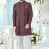 Delightful Wine Designer Men’s Indo-Western Sherwani for Engagement, Reception, and Sangeet