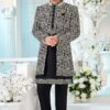 Magnificent Cream and Black Designer Men’s Indo-Western Sherwani for Engagement, Reception, and Sangeet