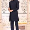 Majestic Navy Blue Designer Men’s Indo-Western Sherwani for Engagement, Reception, and Sangeet