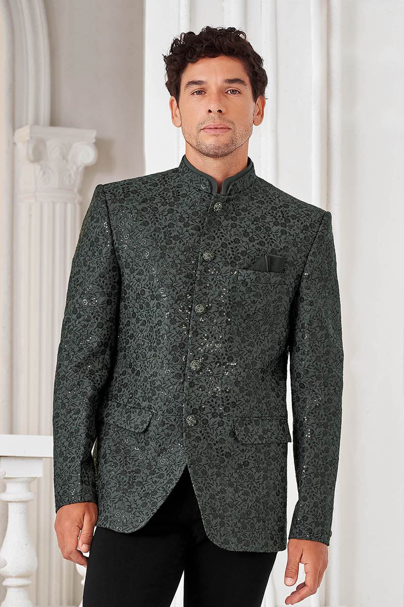 Dashing Grey and Black Designer Men’s Bandhgala for Engagement, Reception, and Sangeet