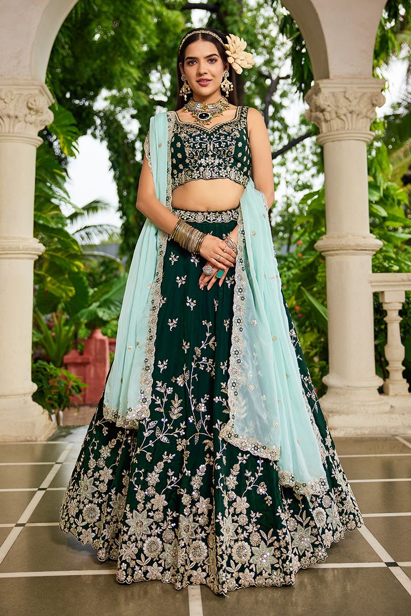 Exuberant Green Designer Indo-Western Lehenga Choli for Mehendi, Engagement, and Reception