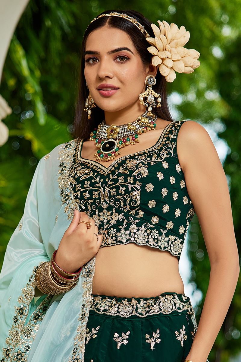 Exuberant Green Designer Indo-Western Lehenga Choli for Mehendi, Engagement, and Reception