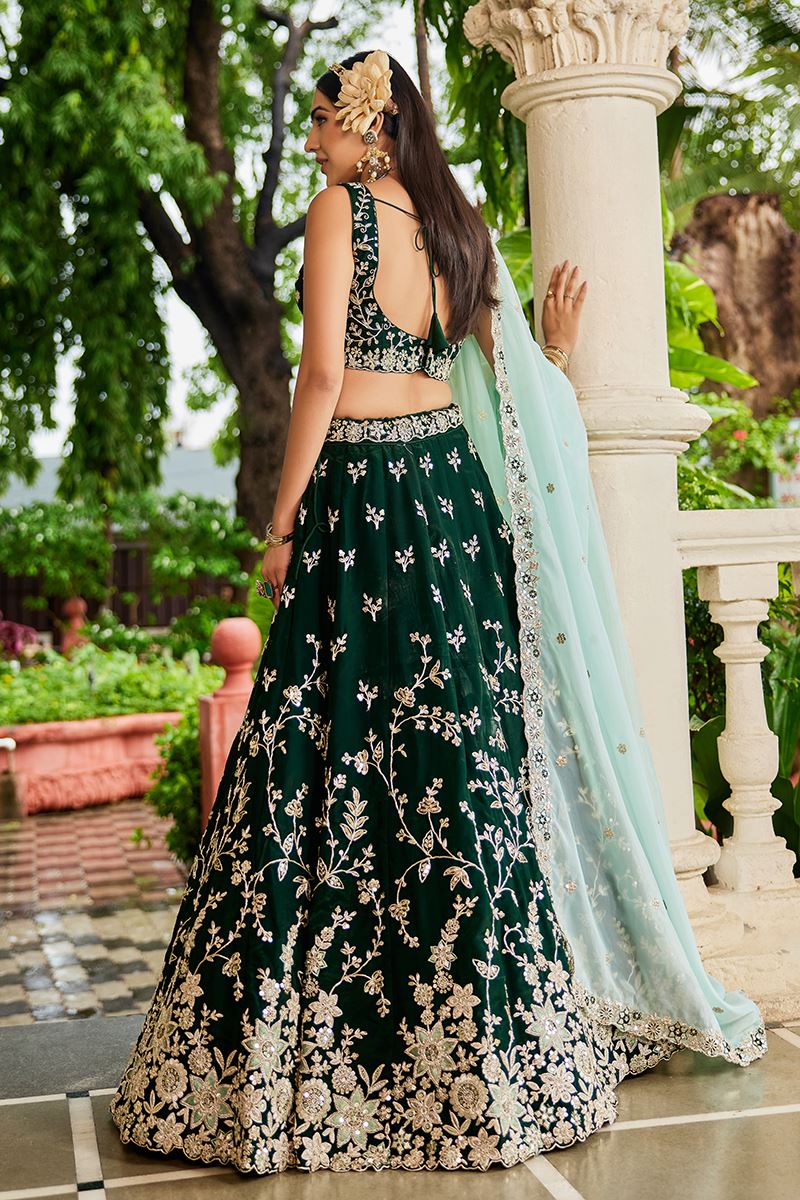 Exuberant Green Designer Indo-Western Lehenga Choli for Mehendi, Engagement, and Reception