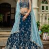 Ethnic Navy Blue Designer Indo-Western Lehenga Choli for Engagement, Reception, and Sangeet