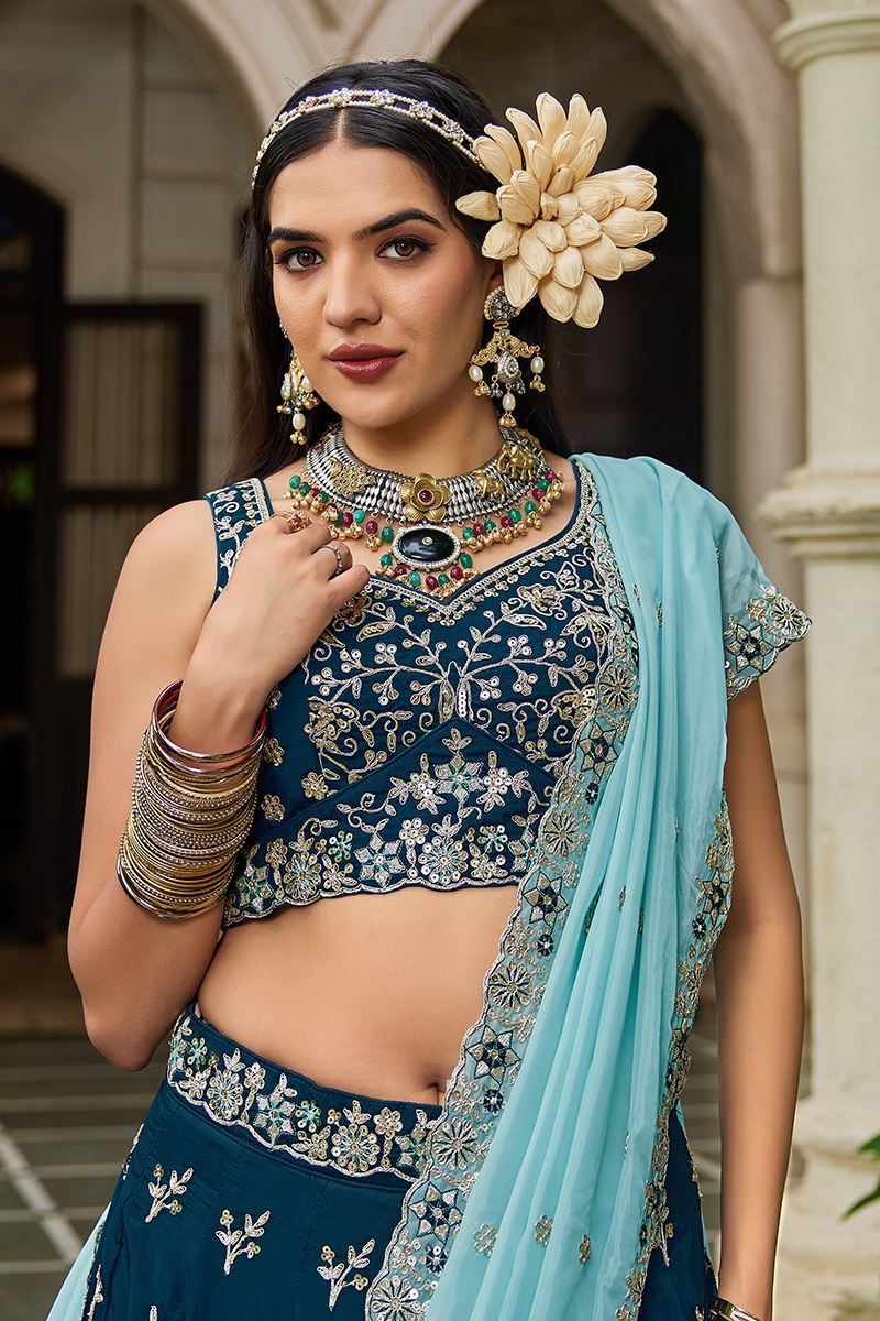 Ethnic Navy Blue Designer Indo-Western Lehenga Choli for Engagement, Reception, and Sangeet