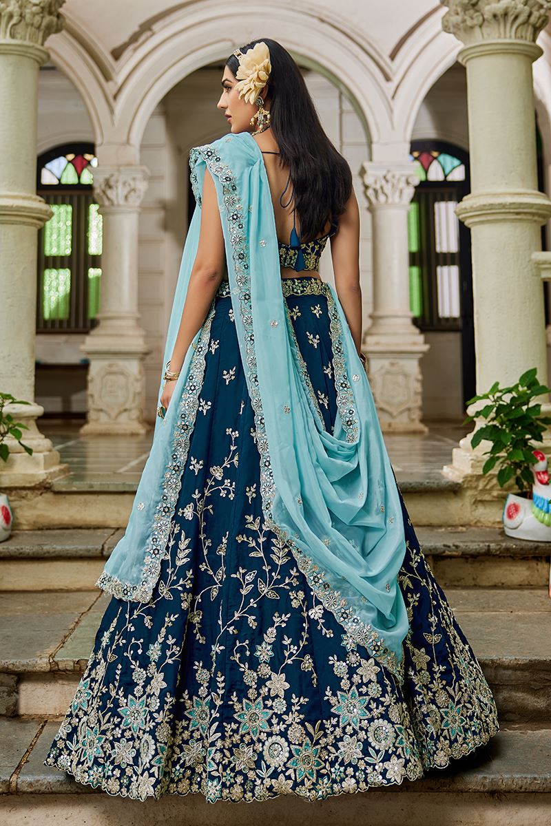 Ethnic Navy Blue Designer Indo-Western Lehenga Choli for Engagement, Reception, and Sangeet