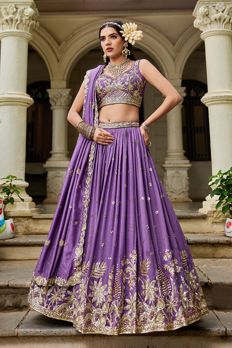 Royal Purple Designer Indo-Western Lehenga Choli for Engagement, Reception, and Sangeet