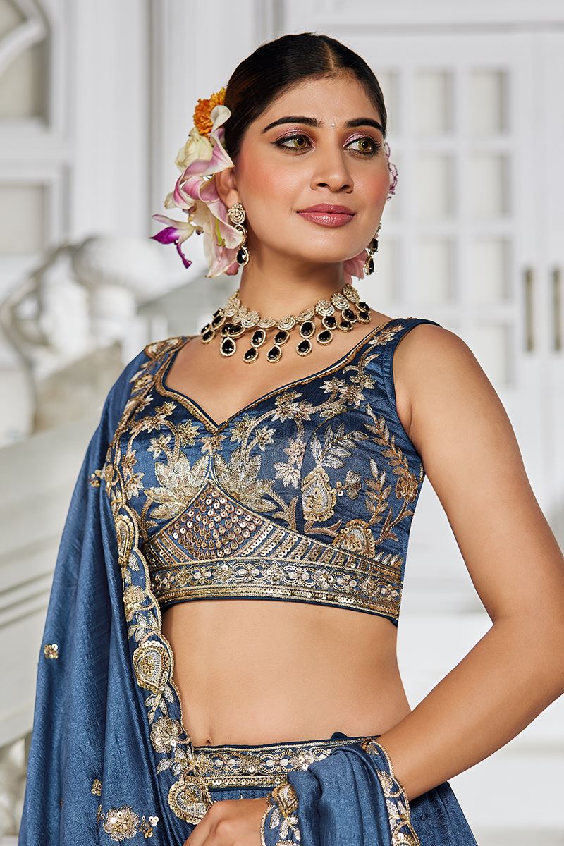 Surreal Navy Blue Designer Indo-Western Lehenga Choli for Engagement, Reception, and Sangeet